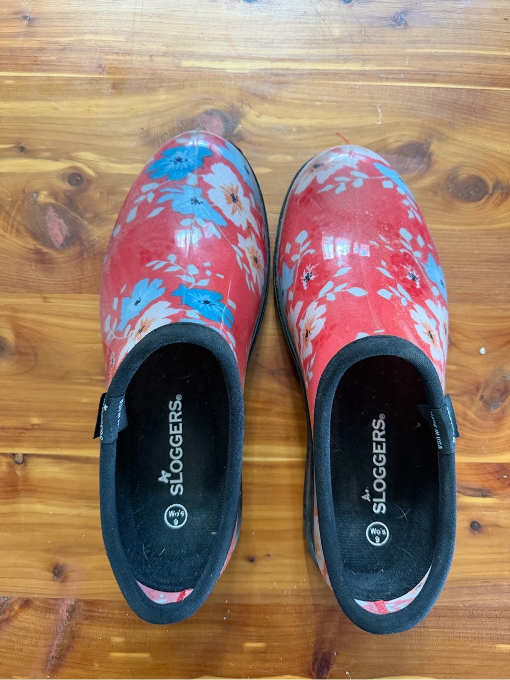 Sloggers Kids Red Floral Waterproof Slip-On Clogs